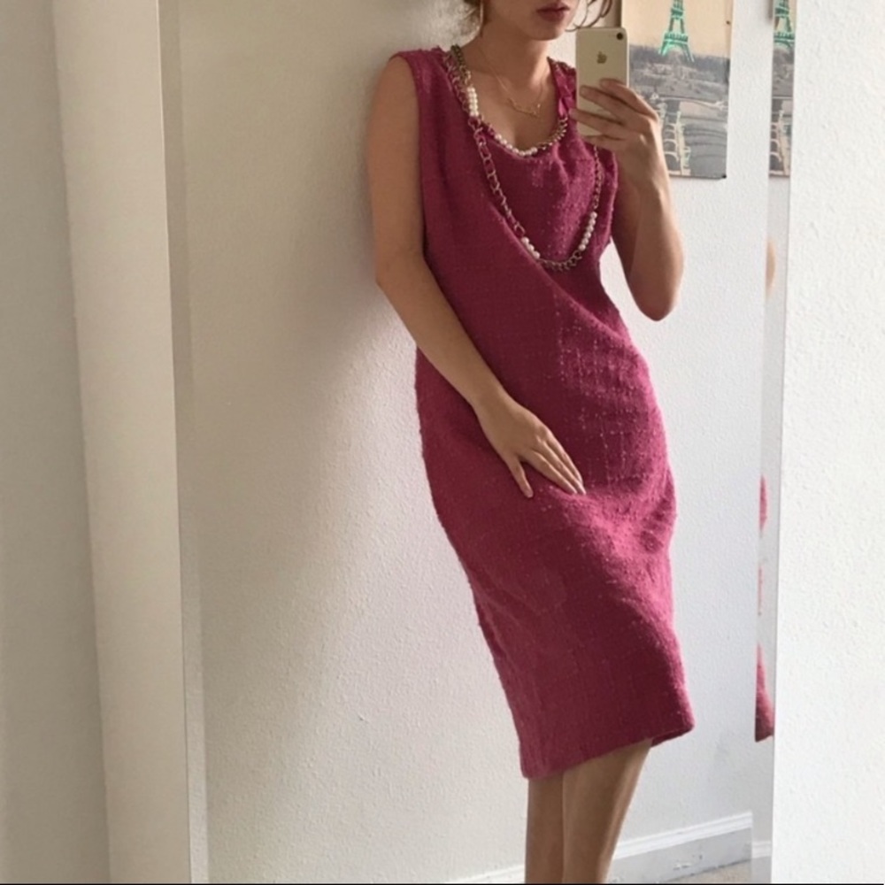 Moschino Pink Pearl Chain  links Necklace Midi Dress 12 - Picture 8 of 9